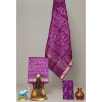 Unstitched Hand block Printed Salwar Suit in Maheshwari Silk - IH011