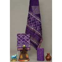 Unstitched Hand block Printed Salwar Suit in Maheshwari Silk - IH018