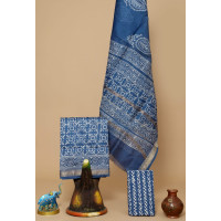 Unstitched Hand block Printed Salwar Suit in Maheshwari Silk - IH019