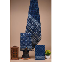 Unstitched Hand block Printed Salwar Suit in Maheshwari Silk - IH020