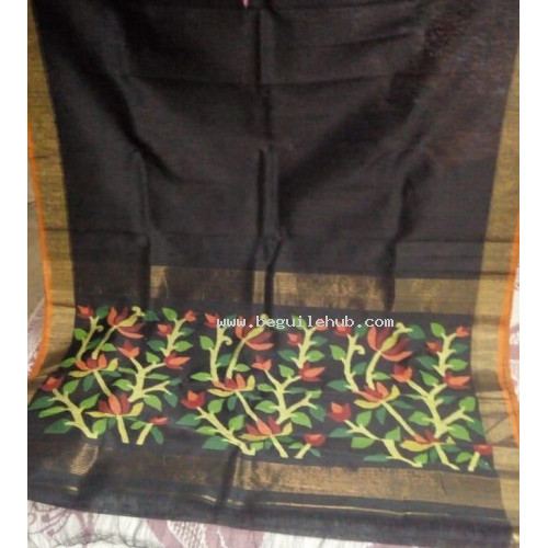 Black Linen Silk Jamdani Saree