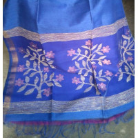Blue Linen Silk Jamdani Saree
