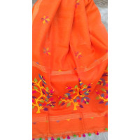 Orange Linen Silk Jamdani saree  