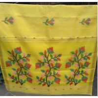 Yellow Linen Silk Jamdani Saree