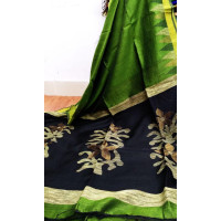Green Linen Silk Jamdani saree   