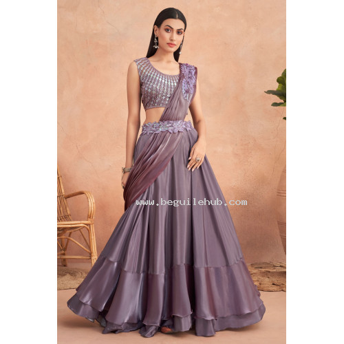 Fancy Satin Heavy Embroidered With Hand Work Lehenga - LF146