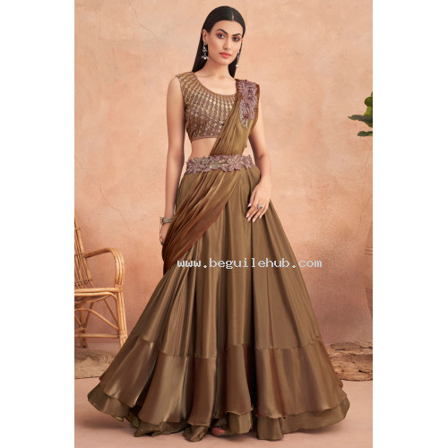 Fancy Satin Heavy Embroidered With Hand Work Lehenga - LF148