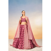 Magenta Poly Chinon Lehenga With Thread and Zari Embroidery Sequins Work - LF235