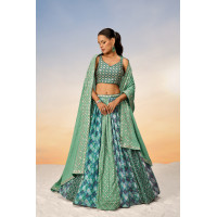 Sea Green Poly Chinon Lehenga With Thread and Zari Embroidery Sequins Work - LF236