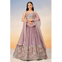 Lavender Georgette Lehenga With Thread and Zari Embroidery Sequins Work - LF237
