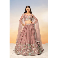Chocolate Georgette Lehenga With Thread and Zari Embroidery Sequins Work - LF238
