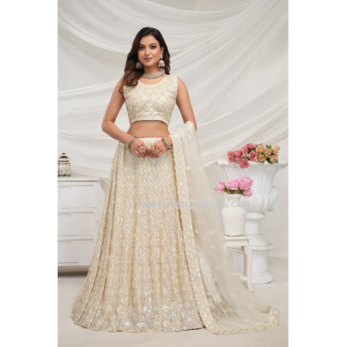 Stunning Ivory Lehenga  With Zari Embroidery & Sequins Work - LF240