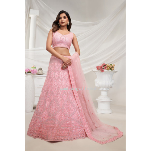 Stunning Pink Lehenga  With Zari Embroidery & Sequins Work - LF242