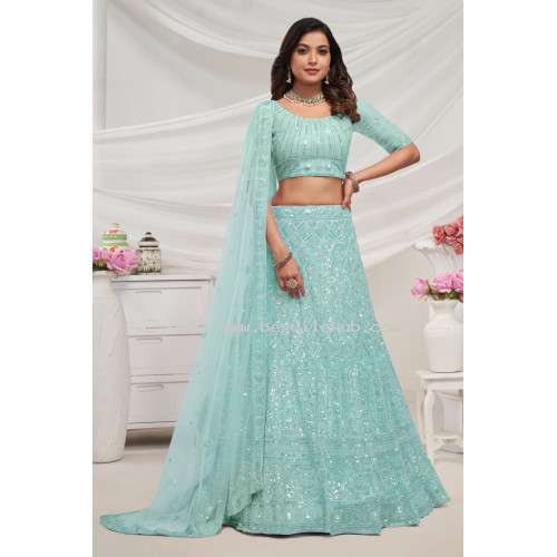 Stunning Sky Blue Lehenga  With Zari Embroidery & Sequins Work - LF243