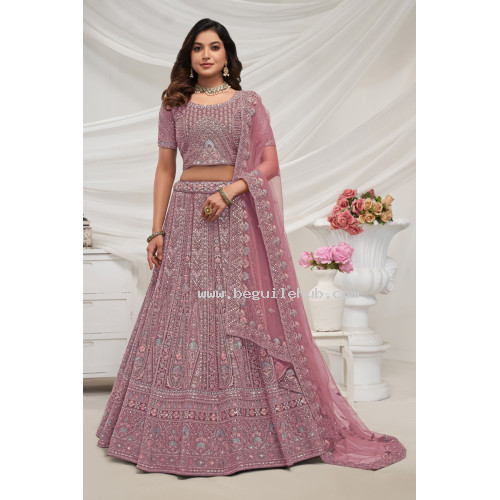 Stunning Mauve Lehenga  With Zari Embroidery & Sequins Work - LF244