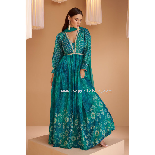 Gorgeous Teal Blue Real Georgette Top with Teal Blue Net Dupatta - LF207