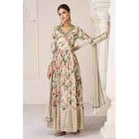 Beautiful Premium Organza Silk Salwar With Heavy Thread Embroidery Sequins Work - LF160 - Cream