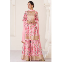 Beautiful Premium Organza Silk Salwar With Heavy Thread Embroidery Sequins Work - LF162 - Pink