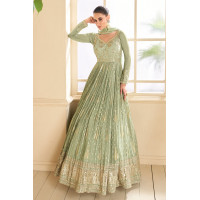 Sage Green Salwar with Pure Viscose Silk Top & Heavy Thread Embroidery Work - LF185
