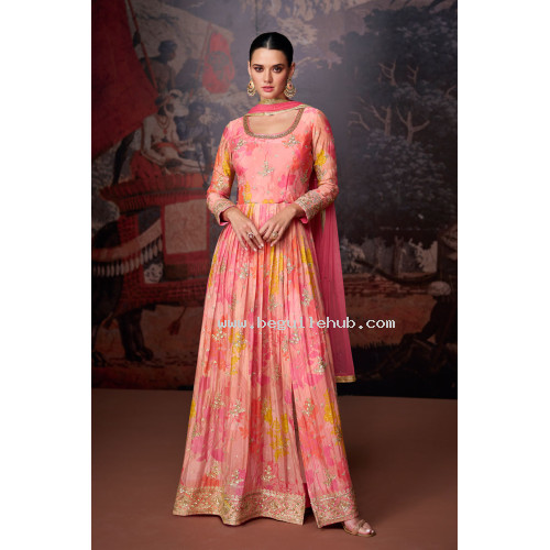 Lovely Peach Real Georgette Top with Net Dupatta - LF202