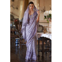 Printed Cotton Saree - LF139 - Lavender