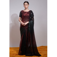 Beautiful Heavy Thread Embroidery Saree With Multicolor Sequins Work - LF153 - Black