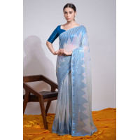 Beautiful Heavy Thread Embroidery Saree With Sequins Work - LF155 - Off White