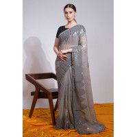 Beautiful Heavy Thread Embroidery Saree With Sequins Work - LF156 - Grey