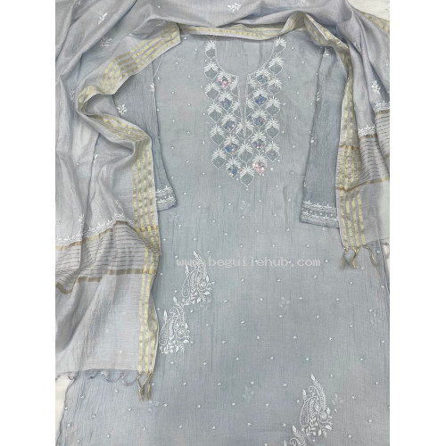 Designer Semi Stitched Salwar Kurti in Mul Chanderi with Embroidery – LV012