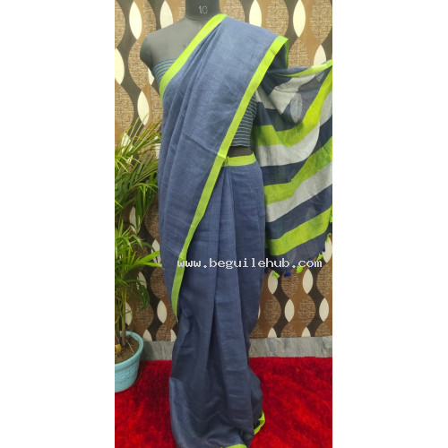 Pure Handloom Linen Saree - NL005 - Green