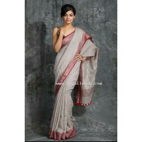 Pure Handloom Linen Checks Saree - NS025