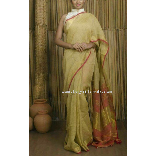 Pure Handloom Linen Checks Saree - NS026