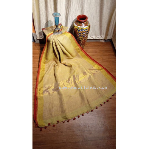 Pure Handloom Linen Checks Saree - NS027