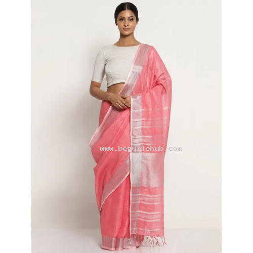 Pure Handloom Linen Checks Saree - NS036