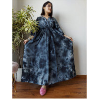 Hand Block Printed Cotton Kaftans Nightwear - SJ003 - Navy Blue, Pink, Blue