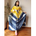 Hand Block Printed Cotton Kaftans Nightwear - SJ006 - Navy Blue, White, Yellow