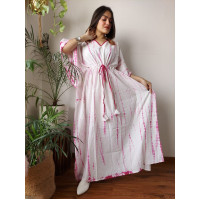 Hand Block Printed Cotton Kaftans Nightwear - SJ016 - Maroon, Pink, White