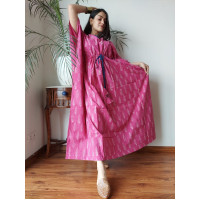 Hand Block Printed Cotton Kaftans Nightwear - SJ018 - Navy Blue, Pink, Light Pink