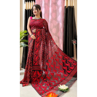 Beautiful Anurupa Jamdani Saree - SS015 - Red