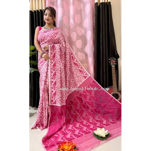 Beautiful Anurupa Jamdani Saree - SS016 - White/Pink