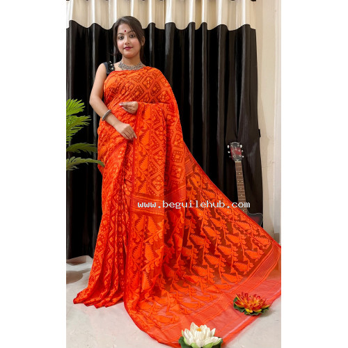 Beautiful Anurupa Jamdani Saree - SS018- Orange